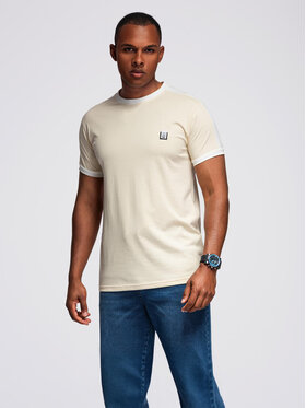 Ombre Ombre T-Shirt OM-TSCT-0115 Beżowy Regular Fit