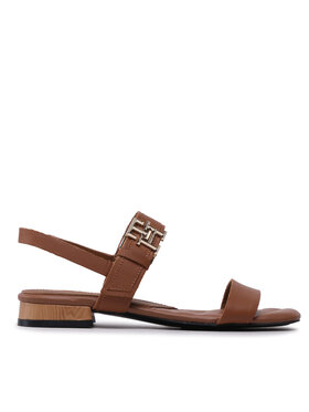 Tommy Hilfiger Tommy Hilfiger Sandały Hardware Flat Sandal FW0FW07094 Brązowy