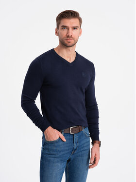 Ombre Ombre Sweter OM-SWBS-0107 Granatowy Regular Fit
