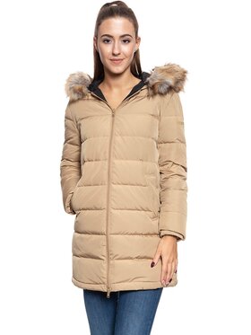 Wrangler Wrangler Kurtka damska LONG PUFFER Beżowy Regular Fit