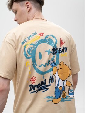 MyStars MyStars T-Shirt Koszulka Z Krótkim Rękawem Męska Beżowa MyStars Bear Drown It XL Beżowy Regular Fit