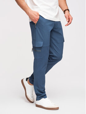 Ombre Ombre Spodnie cargo P1517 Niebieski Straight Fit