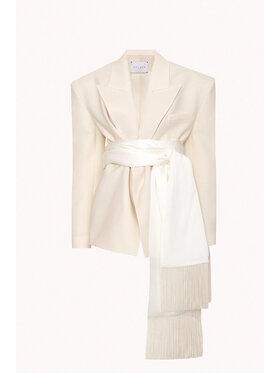 Epuzer Epuzer Marynarka Fringed belted Kremowy Standard Fit