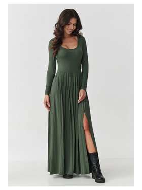 Makadamia Makadamia Sukienka codzienna M896 Khaki Flared Fit