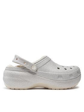 Crocs Crocs Klapki Classic Platform Glitter Lined Clog W 210413 Srebrny
