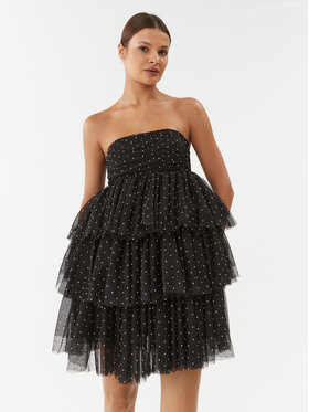 ROTATE ROTATE Cocktailkleid Mesh Mini Ruffle 111032100 Schwarz Regular Fit