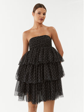 ROTATE ROTATE Коктейлна рокля Mesh Mini Ruffle 111032100 Черен Regular Fit