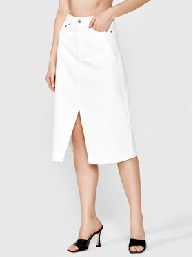 Simple Simple Φούστα τζιν SDDJ001 Λευκό Regular Fit