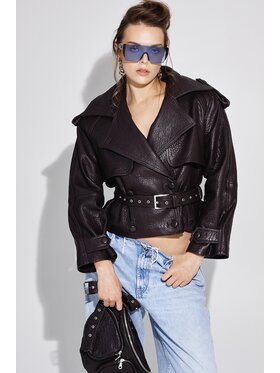 Mimika Mimika Kurtka skórzana lenny 2.0 krótki trench z brązowej, teksurowanej skóry Brązowy Oversize
