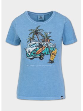 PITBULL PITBULL T-Shirt Koszulka damska Denim Washed BEACHBREAK L Błękitny Regular Fit