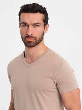 Ombre Ombre T-Shirt OM-TSBS-0145 Brązowy jasny Regular Fit