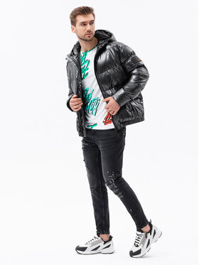 Ombre Ombre Vatovaná bunda OM-JAHP-0129 Šedá Regular Fit