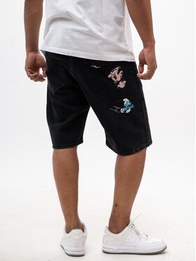 Smerfy Smerfy Szorty jeansowe Krótkie Spodenki Jeansowe Baggy Męskie Czarne Smerfy Gargamel Pocket M Czarny Baggy Fit