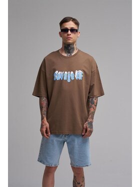 MyStars MyStars T-Shirt Szeroka luźna koszulka z krótkim rękawem 125218 Brązowy Oversize