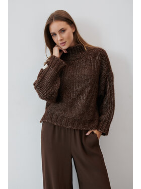 Fobya Fobya Sweter F2052 Brązowy Basic Fit