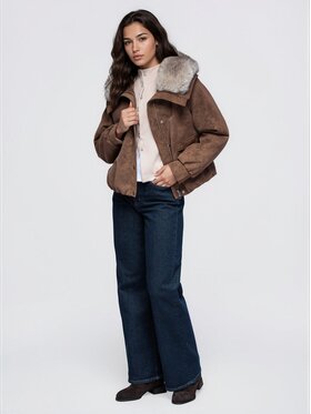 Ombre Ombre Kurtka bomber OW-JT-E0008 Brązowy ciemny Relaxed Fit