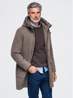 Ombre Ombre Płaszcz zimowy OM-COWC-0161 Brązowy Regular Fit
