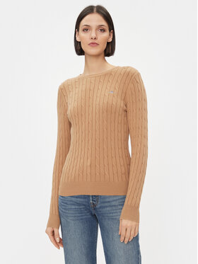 Gant Gant Pulover Stretch Cotton Cable C-Neck 4800100 Kaki Slim Fit