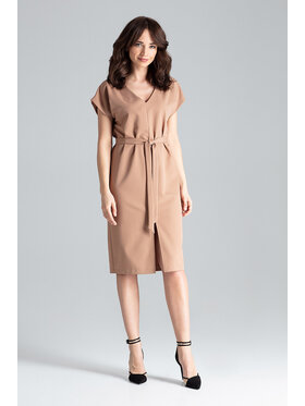 Lenitif Lenitif Sukienka L032 Brązowy Regular Fit