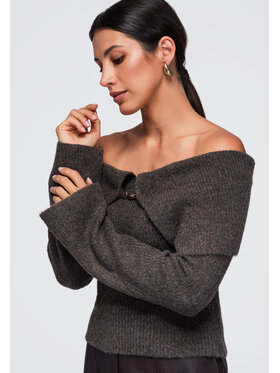 Ombre Ombre Sweter OW-SW-E0011 Brązowy Slim Fit