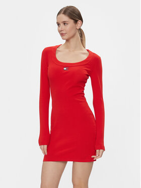 Tommy Jeans Tommy Jeans Trikotažinė suknelė Tjw Badge Rib Bodycon Ls DW0DW17424 Raudona Slim Fit