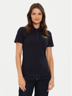 Tommy Hilfiger Tommy Hilfiger Тениска с яка и копчета Script WW0WW43624 Тъмносин Slim Fit