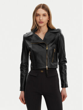 Elisabetta Franchi Elisabetta Franchi Odinė striukė GD-47Z-51E2-V1200 Juoda Regular Fit