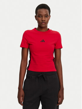 adidas adidas T-särk Essentials 3-Stripes JE1242 Punane Slim Fit