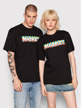 Market Market Тишърт Unisex Checkered Bar Logo 399001063 Черен Relaxed Fit