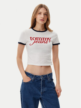 Tommy Jeans Tommy Jeans Tricou Script Ringer DW0DW20631 Écru Slim Fit