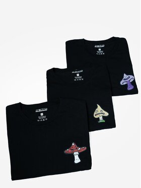MyStars MyStars Komplet 3 t-shirtów Zestaw 3 T-Shirtów Męskich Czarnych MyStars 3 Pack Mushrooms XL Czarny Regular Fit