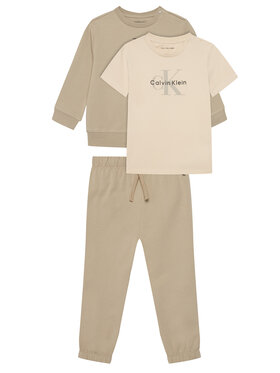 Calvin Klein Jeans Calvin Klein Jeans Σετ μπλούζα, μπλουζάκι και παντελόνι Monogram IN0IN00336 Μπεζ Regular Fit