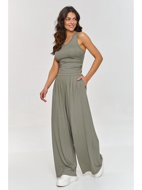 Makadamia Makadamia Komplet bluzka i spodnie M871 Khaki Loose Fit