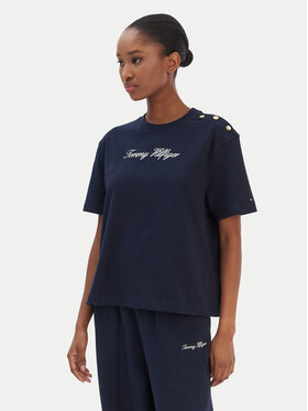 Tommy Hilfiger Tommy Hilfiger T-Shirt Script WW0WW47819 Granatowy Regular Fit