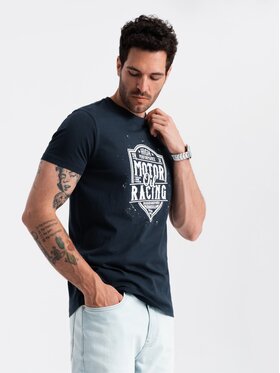 Ombre Ombre T-Shirt OM-TSPT-0125 Tmavomodrá Regular Fit