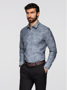 Ombre Ombre Koszula K701 Szary Regular Fit