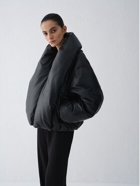 La Mania La Mania Kurtka skórzana SABEL Czarny Basic Fit