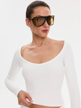 Nudyess Nudyess Top Alba z prążka Kremowy Slim Fit