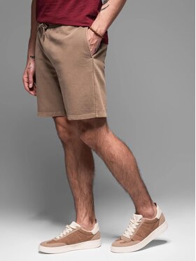 Ombre Ombre Šortky z materiálu OM-SRWS-0122 Hnědá Relaxed Fit