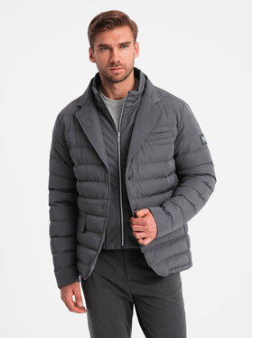 Ombre Ombre Kurtka przejściowa OM-JALP-0188 Szary Regular Fit