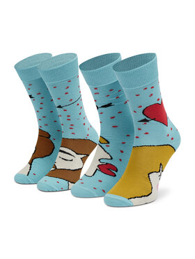Zooksy Zooksy Zestaw 2 par wysokich skarpet unisex Miłośniki Box Miłośnica Blond + Miłośnik Brąz Błękitny