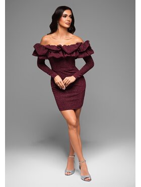Ombre Ombre Sukienka koktajlowa LA-OM-DLR048 Bordowy Regular Fit