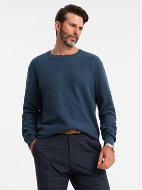 Ombre Ombre Sweter OM-SWSW-0110 Granatowy Relaxed Fit
