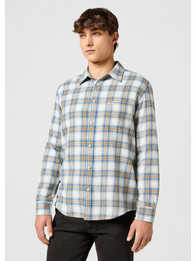 Wrangler Wrangler Koszula 1 PKT INDIGO SHIRT Biały Regular Fit