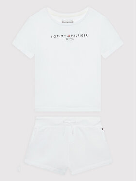 Tommy Hilfiger Tommy Hilfiger Komplet t-shirt i szorty sportowe Essential KG0KG06556 Biały Regular Fit