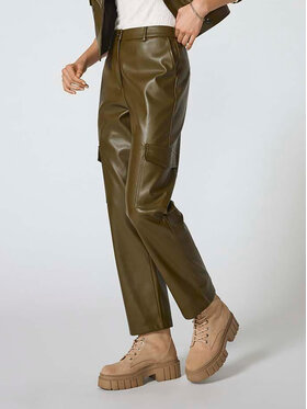 ONLY ONLY Dirbtinės odos kelnės 15293029 Žalia Loose Fit