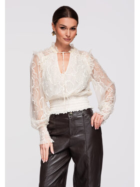 Ombre Ombre Bluzka OW-TS-E0012 Écru Loose Fit