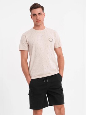 Ombre Ombre T-Shirt OM-TSFP-0186 Beżowy Regular Fit