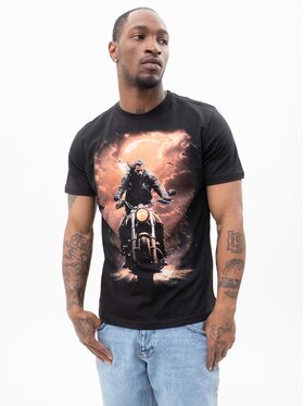 MyStars MyStars Spodnie materiałowe Koszulka Z Krótkim Rękawem Męska Czarna Świecąca W Ciemności MyStars Hell Rider Motocykl Motor M Czarny Regular Fit