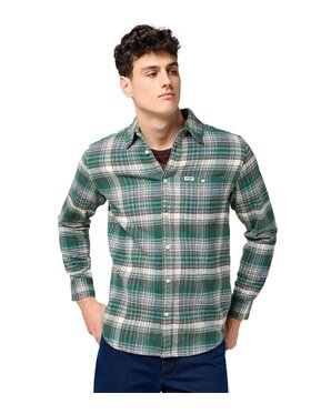 Wrangler Wrangler Koszula Brushed 1 Pkt Shirt Zielony Regular Fit